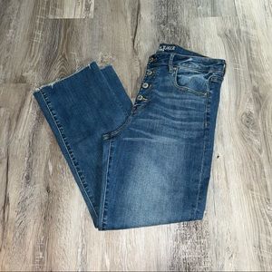 Womens american eagle light wash button front high rise crop flare jeans 14
